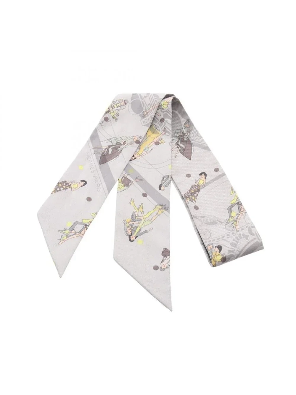 Hermes Scarf Twilly Ex Libris les Parisienne Ribbon Gray Silk